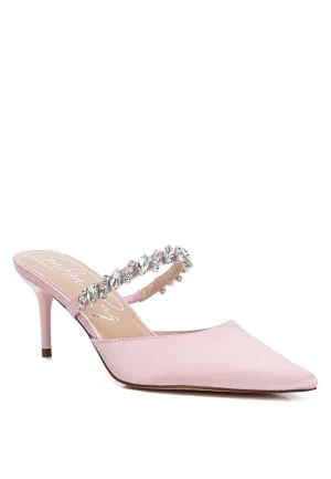 Sena Diamante Stiletto Mule Sandals - Pointed Toe, 2.7" Heel, Blush, Champagne, White