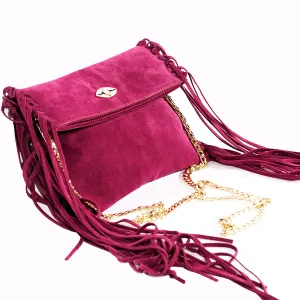 Sharae Handbag in Wine Red Suede Leather