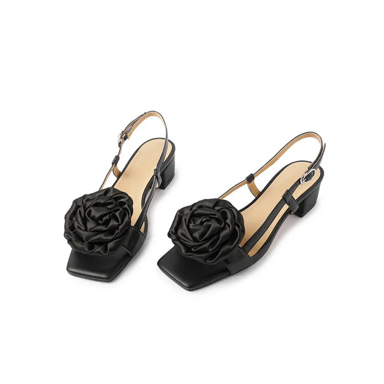 Silk Flower Square Toe Sandals