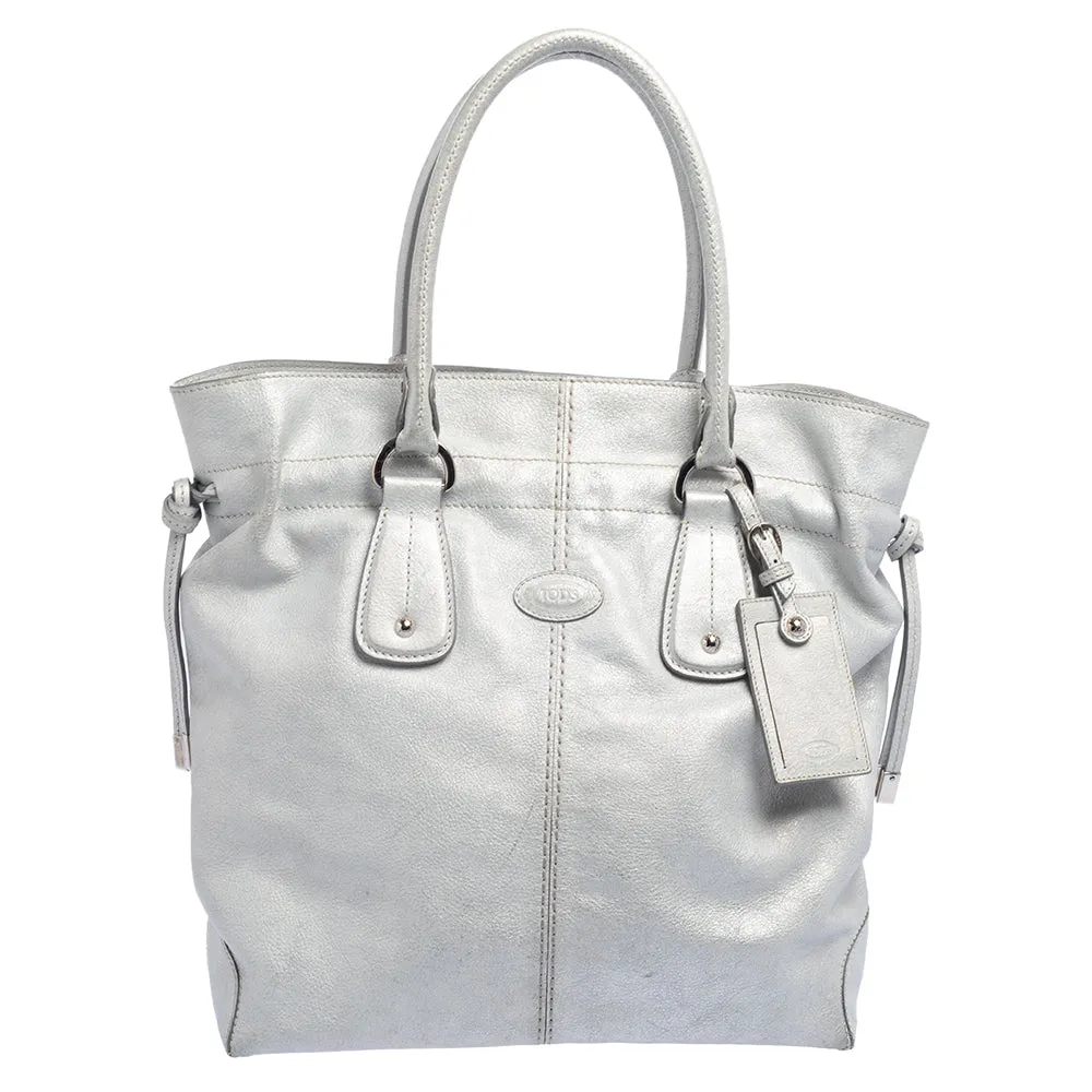 Silver Leather Restyling D Bag Media Tote