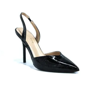 Sissy Boy Pointy Sling-Back Kitten Heel Shoes Black
