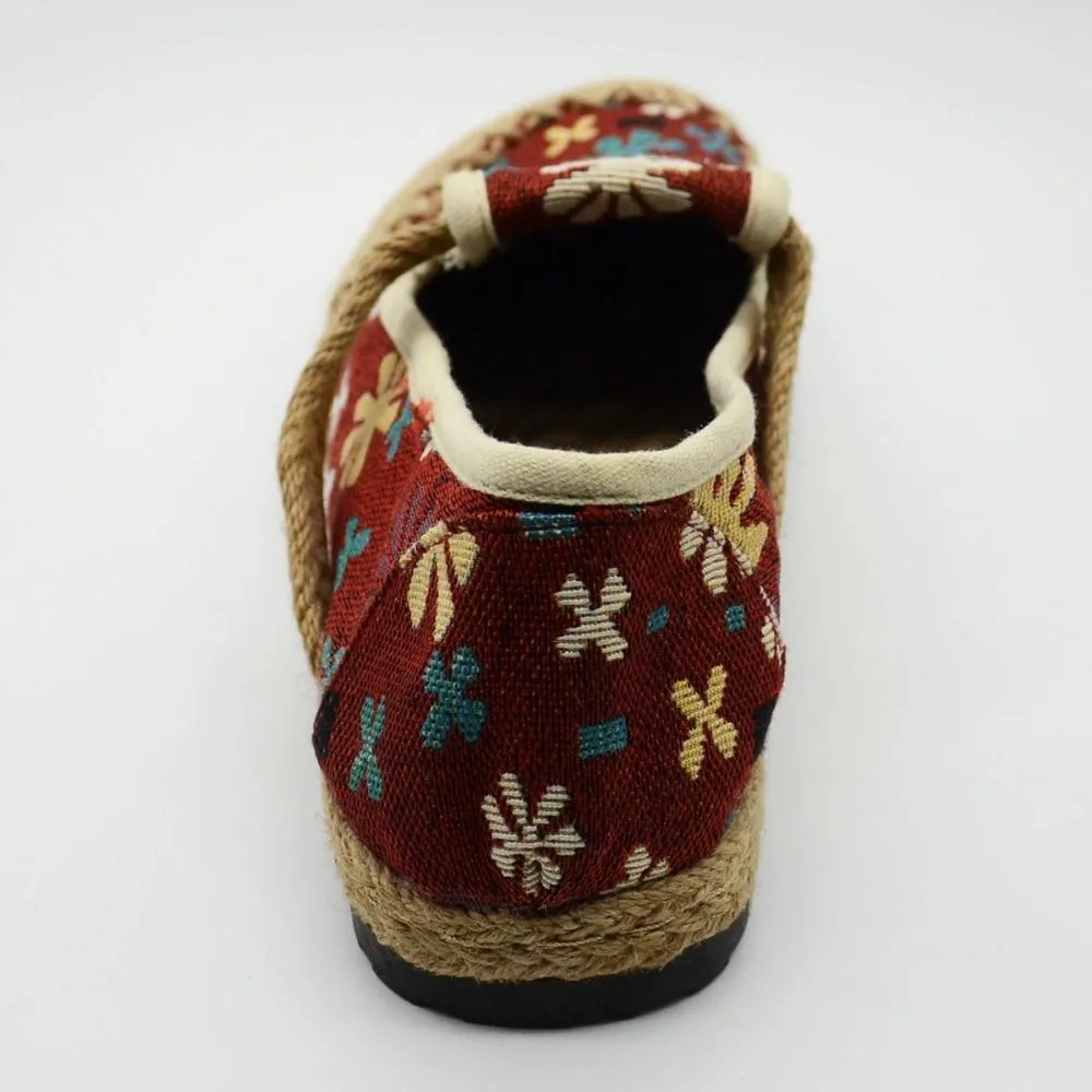 Slowflake Embroidered Women Linen Cotton Espadrilles Loafers