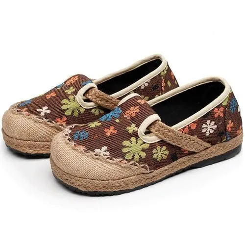 Slowflake Embroidered Women Linen Cotton Espadrilles Loafers