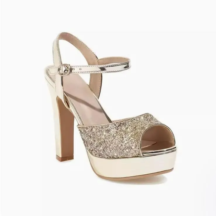 Small Size Platform Chunky High Heel Glitter Shoes TS111