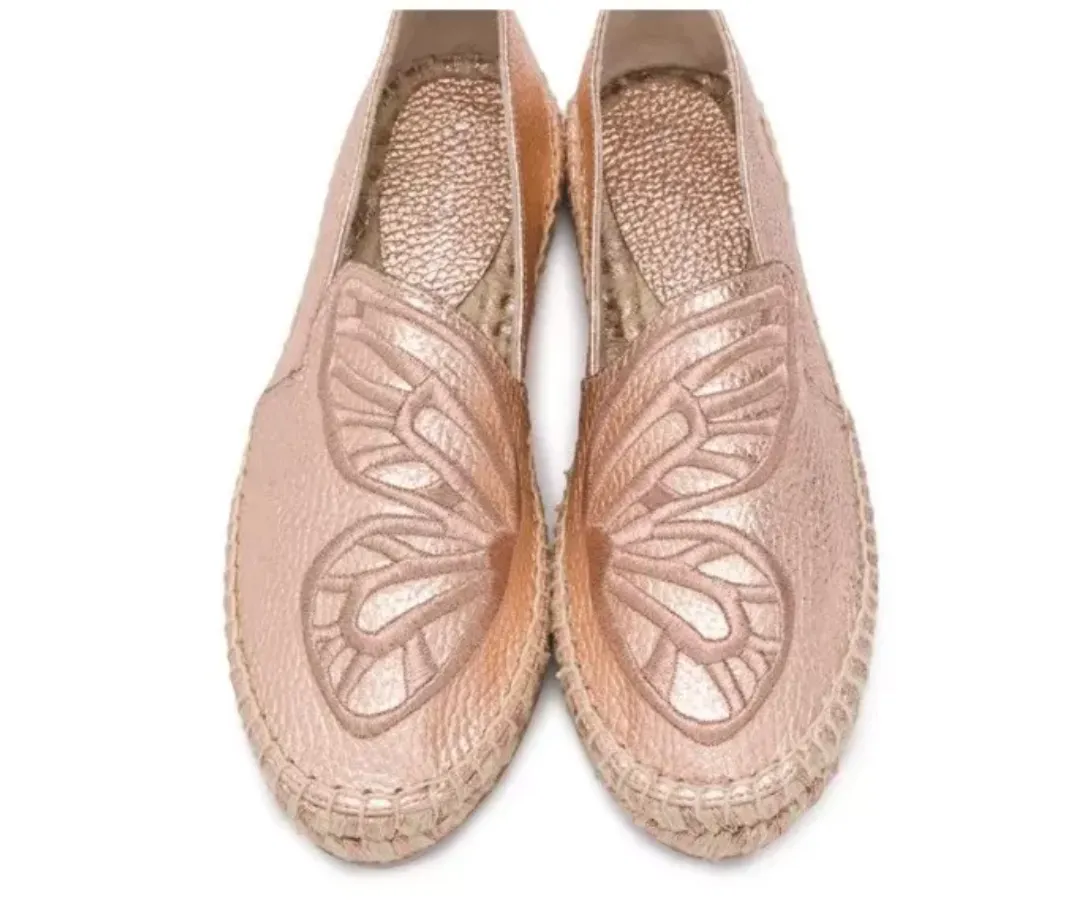 Sophia Webster Rose Gold Leather Butterfly Flats UK 5 EU 38