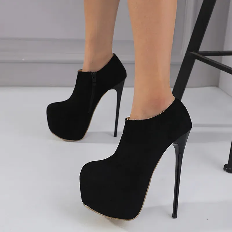 Spring Autumn Solid Round Toe Zip 16CM Super High Heels