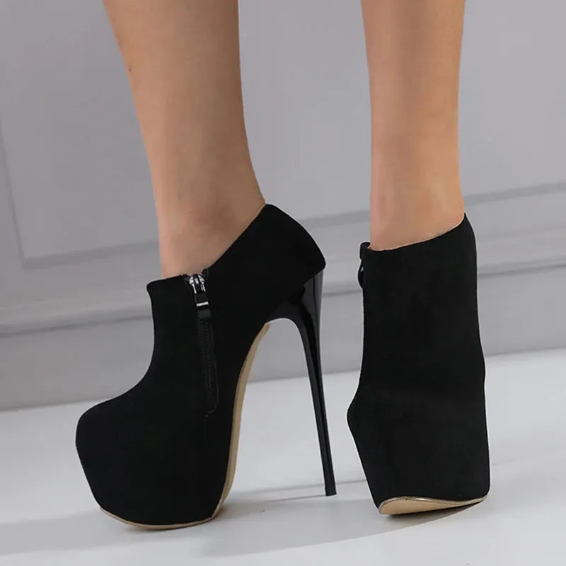 Spring Autumn Solid Round Toe Zip 16CM Super High Heels