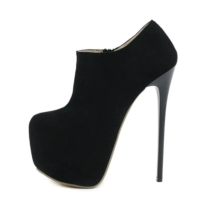 Spring Autumn Solid Round Toe Zip 16CM Super High Heels