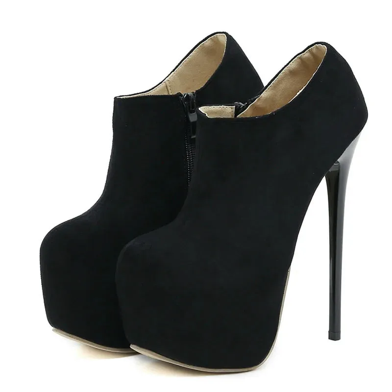 Spring Autumn Solid Round Toe Zip 16CM Super High Heels