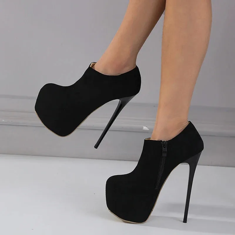 Spring Autumn Solid Round Toe Zip 16CM Super High Heels