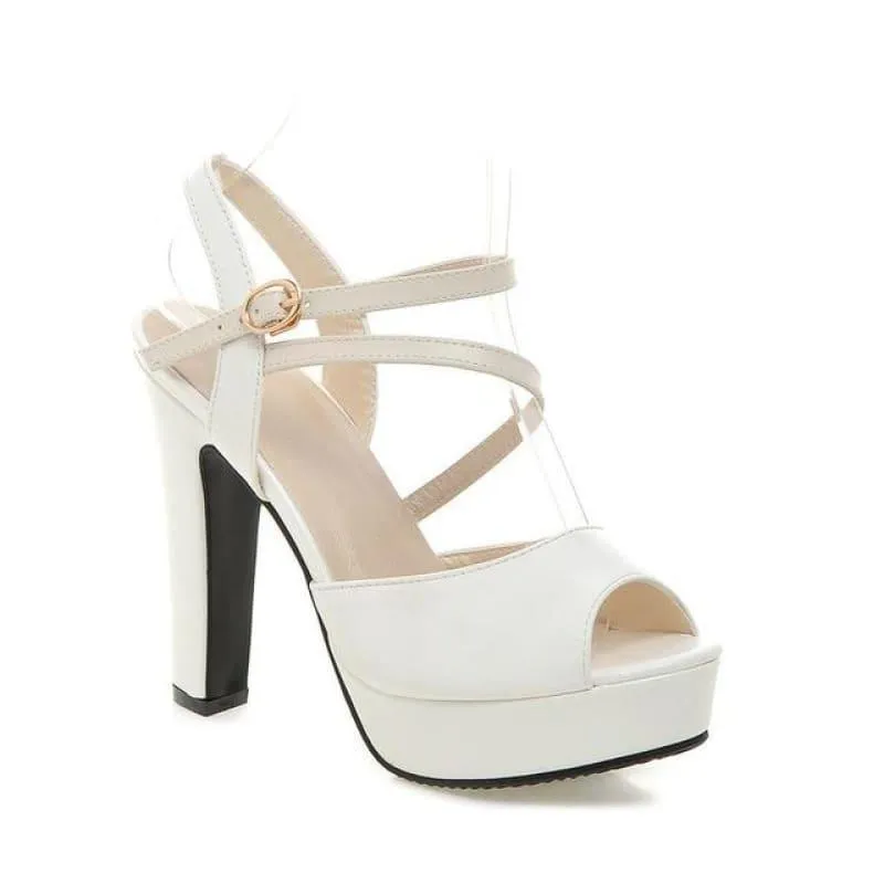 Spring/Summer 2019 Strap Buckle Square High Heel Peep toe Sandals