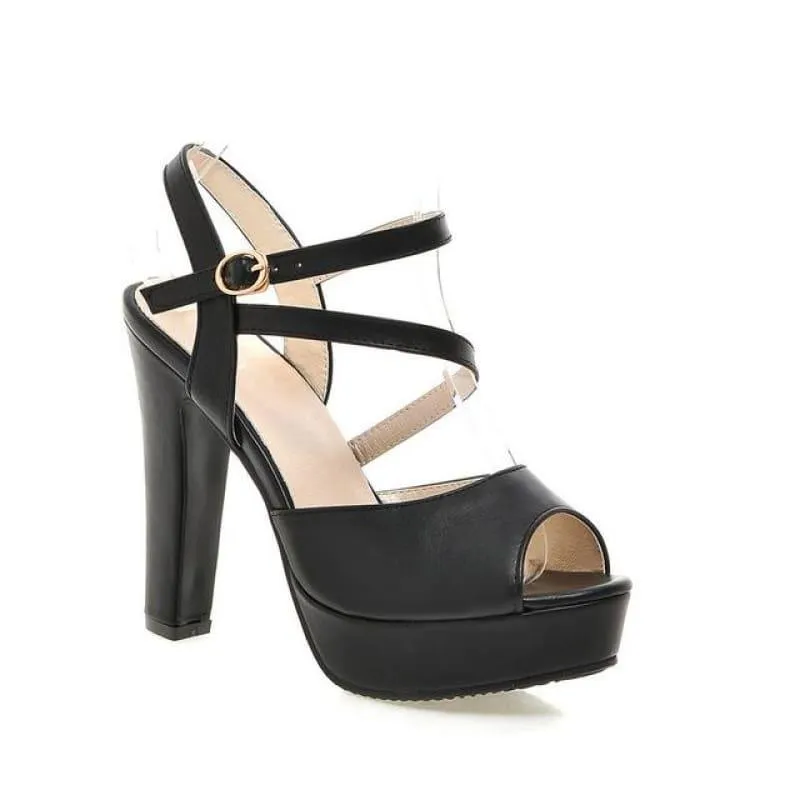 Spring/Summer 2019 Strap Buckle Square High Heel Peep toe Sandals