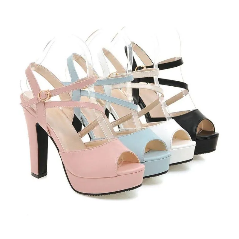 Spring/Summer 2019 Strap Buckle Square High Heel Peep toe Sandals