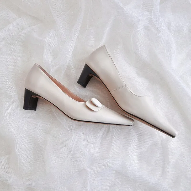 Square heel Genuine Leather Square Toe Shoes