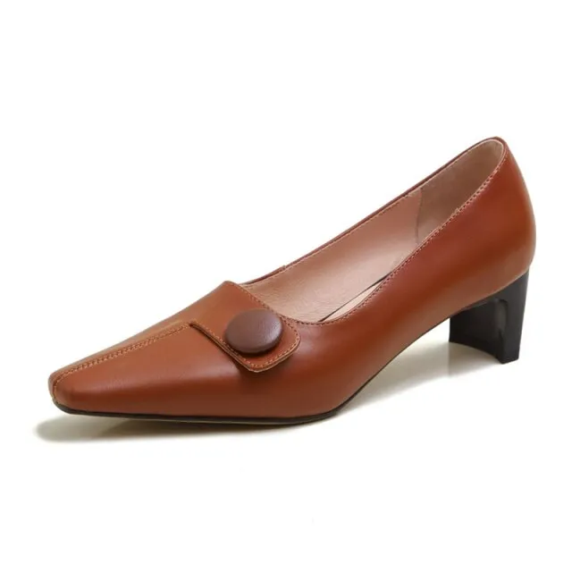Square heel Genuine Leather Square Toe Shoes