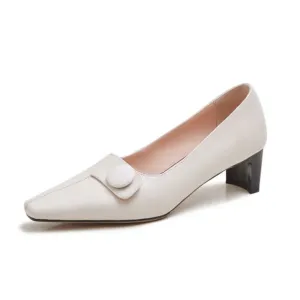 Square heel Genuine Leather Square Toe Shoes
