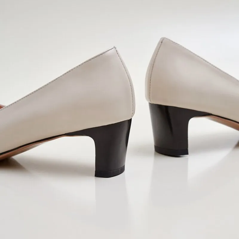 Square heel Genuine Leather Square Toe Shoes