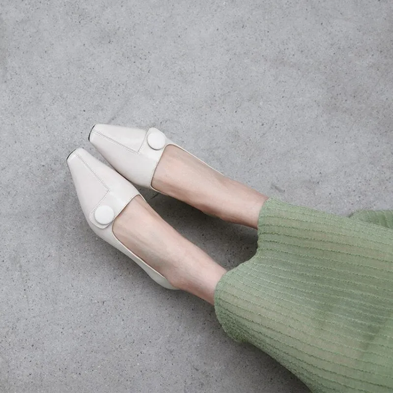 Square heel Genuine Leather Square Toe Shoes