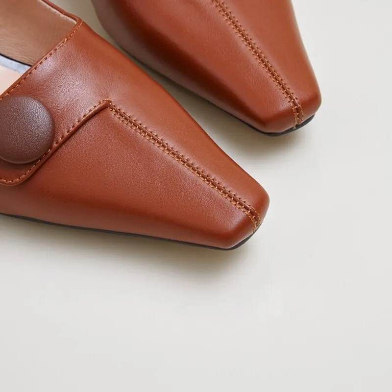Square heel Genuine Leather Square Toe Shoes