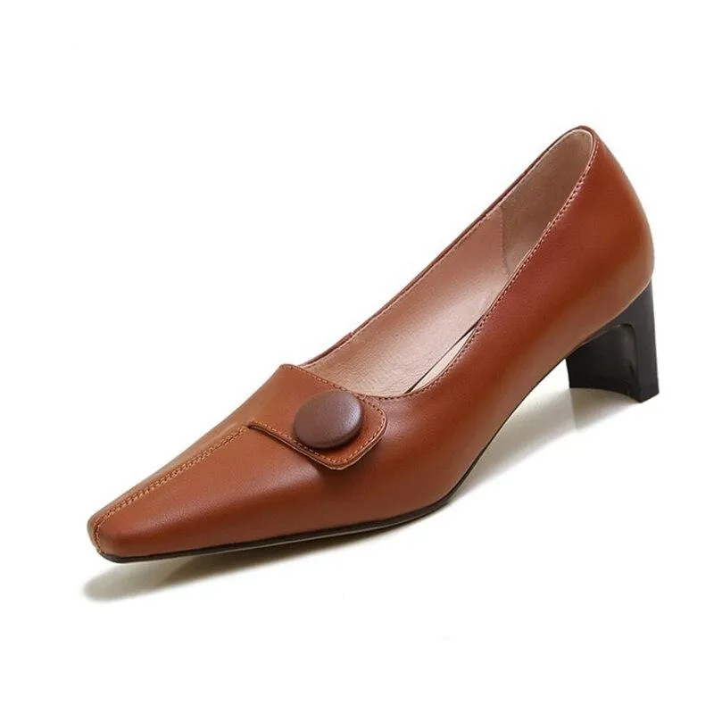 Square heel Genuine Leather Square Toe Shoes