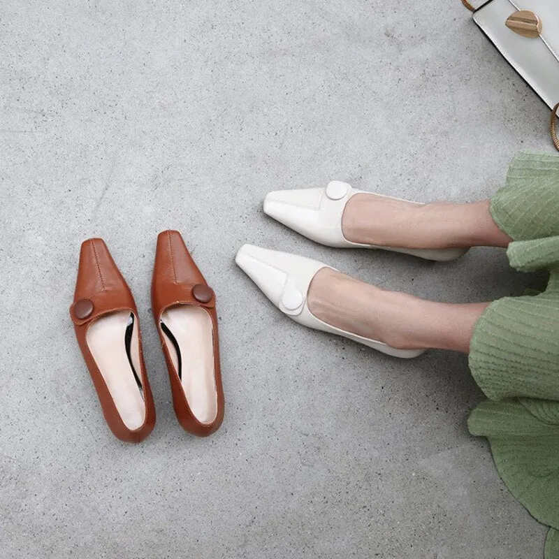 Square heel Genuine Leather Square Toe Shoes