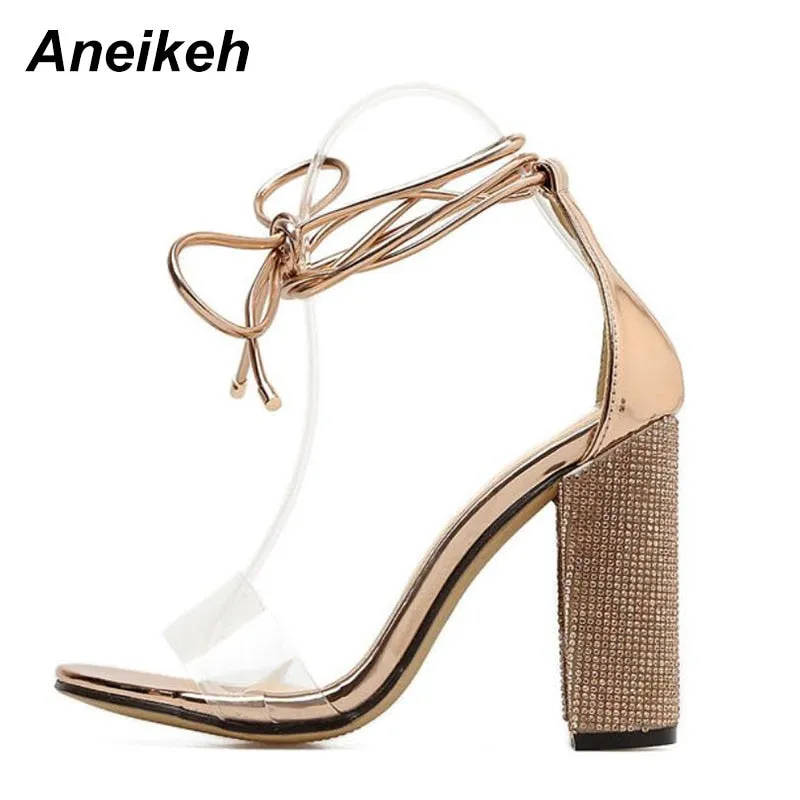 Square Heels Crystal Heeled Platform Shoes