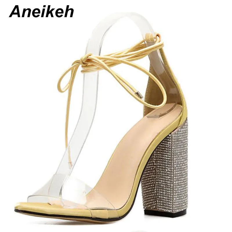 Square Heels Crystal Heeled Platform Shoes