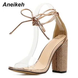 Square Heels Crystal Heeled Platform Shoes