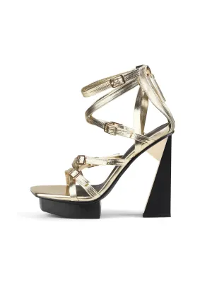 Stelio Leather Strap Sky High Heels - Gold