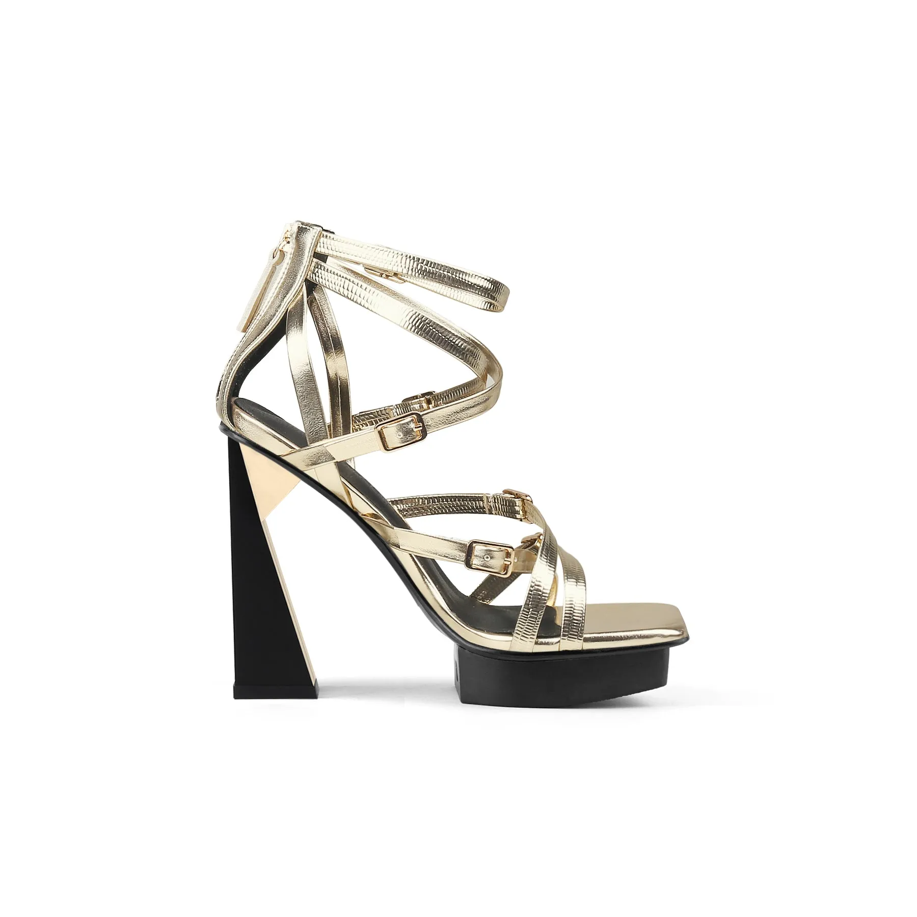 Stelio Leather Strap Sky High Heels - Gold