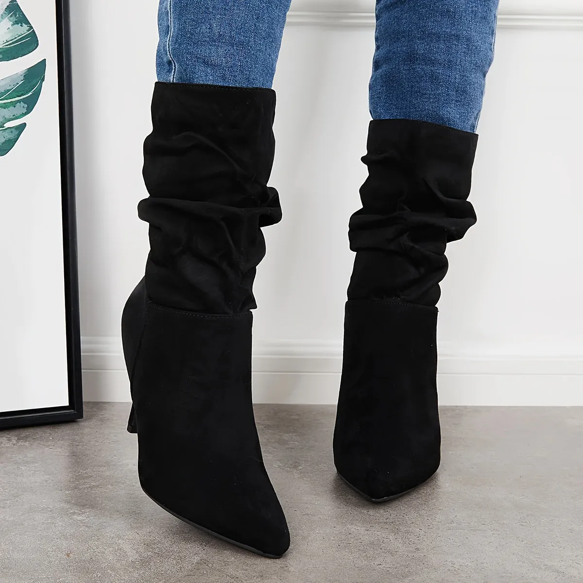 Stiletto Heeled Point Toe Mid Calf Boots