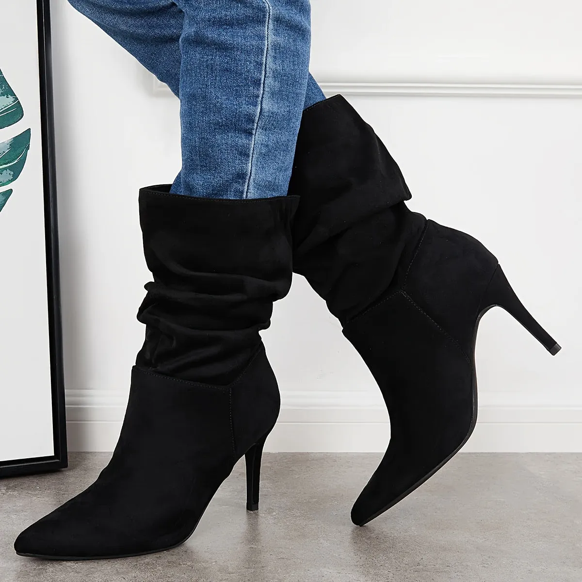 Stiletto Heeled Point Toe Mid Calf Boots