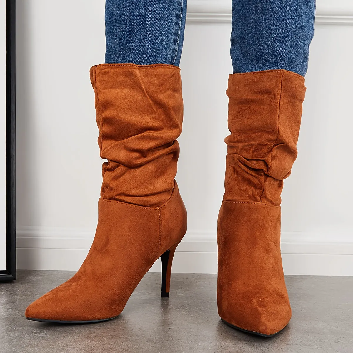 Stiletto Heeled Point Toe Mid Calf Boots