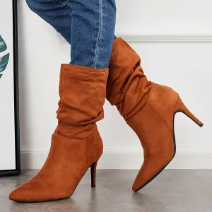 Stiletto Heeled Point Toe Mid Calf Boots