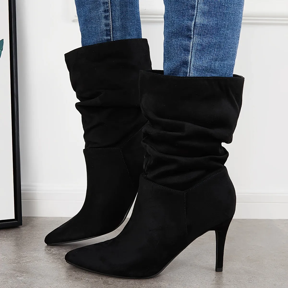 Stiletto Heeled Point Toe Mid Calf Boots