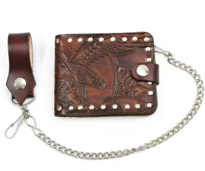 Studded Antique Finish Billfold w/Chain- Eagle