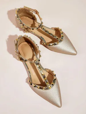 Studded Decor Point Toe Flats