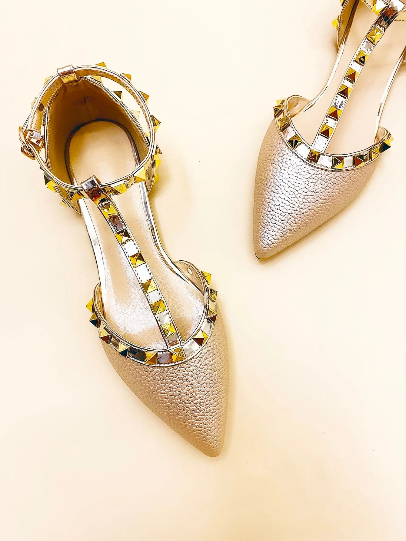 Studded Decor Point Toe Flats