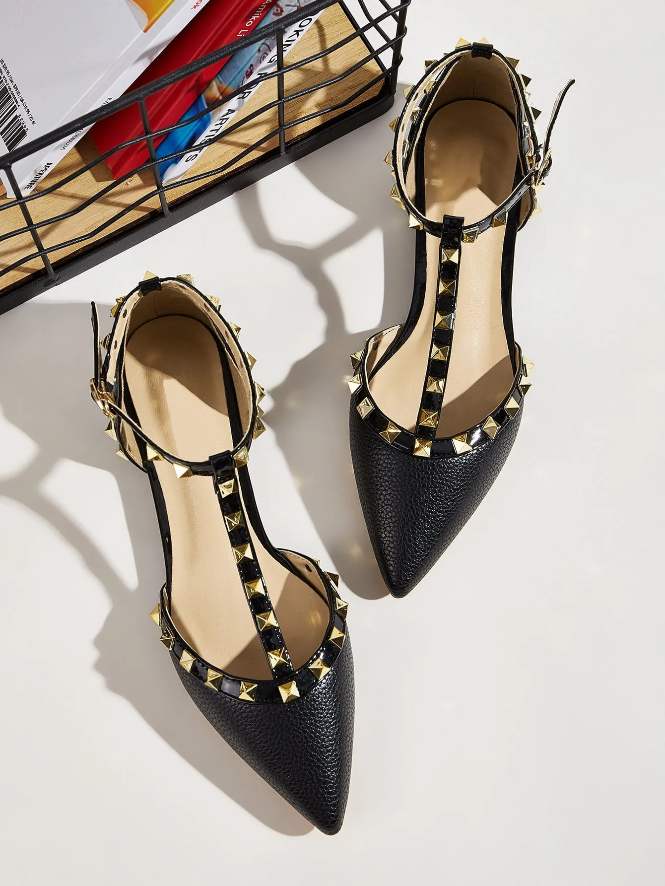 Studded Decor Point Toe Flats