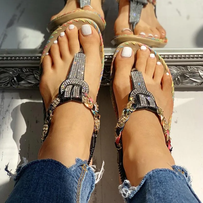 Studded Detail Toe Post Flat Sandals