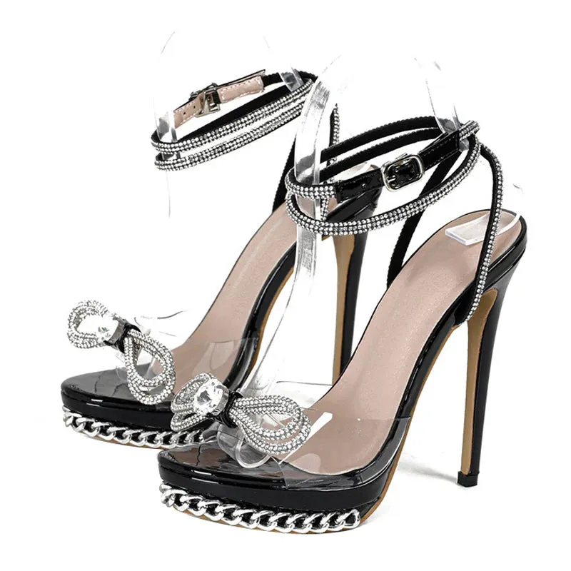 Summer Fashion Crystal Silver Bowknot Transparent Sandals Women
