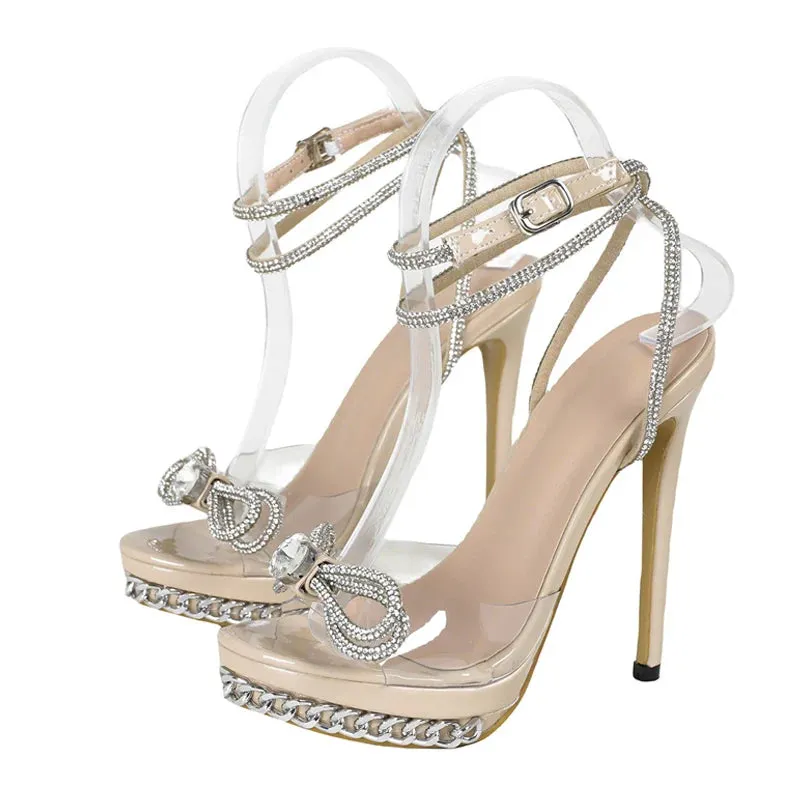 Summer Fashion Crystal Silver Bowknot Transparent Sandals Women