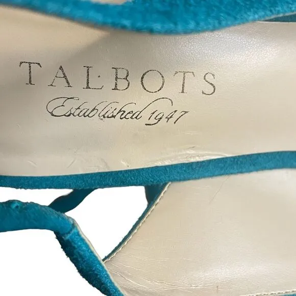 Talbots Teal Suede Leather Sling Back Heeled Pumps Women's Size 8.5 EUC!