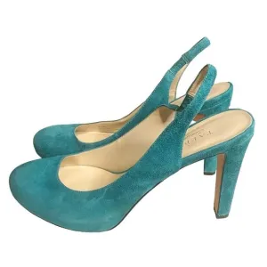 Talbots Teal Suede Leather Sling Back Heeled Pumps Women's Size 8.5 EUC!