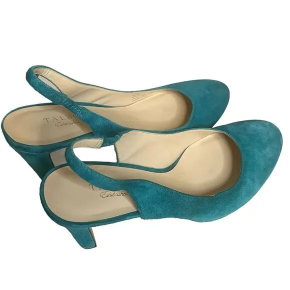 Talbots Teal Suede Leather Sling Back Heeled Pumps Women's Size 8.5 EUC!