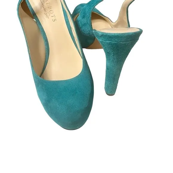 Talbots Teal Suede Leather Sling Back Heeled Pumps Women's Size 8.5 EUC!