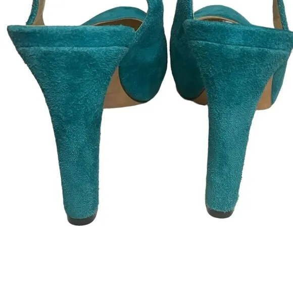 Talbots Teal Suede Leather Sling Back Heeled Pumps Women's Size 8.5 EUC!