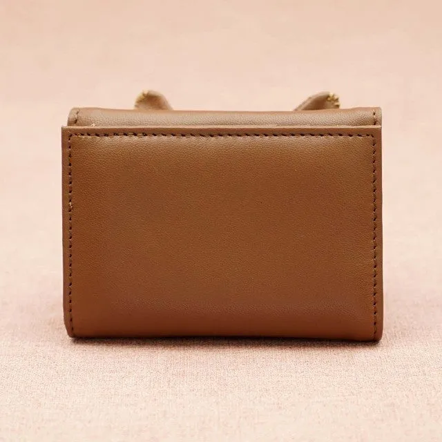 TAMAO WORLD Sheep Leather Embroidery Cat Mini Wallet Brown Cat Camel