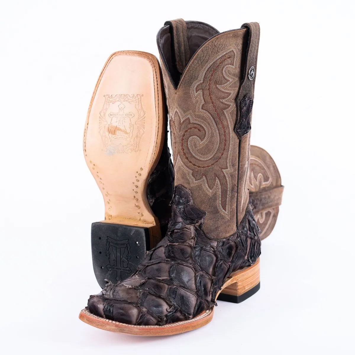 TANNER MARK MEN'S EXOTIC LEATHER Fish Tabacco Shine Cowboy Boots