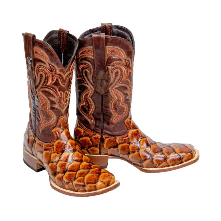 TANNER MARK MEN’S Monster Fish Cognac Print Western Boots